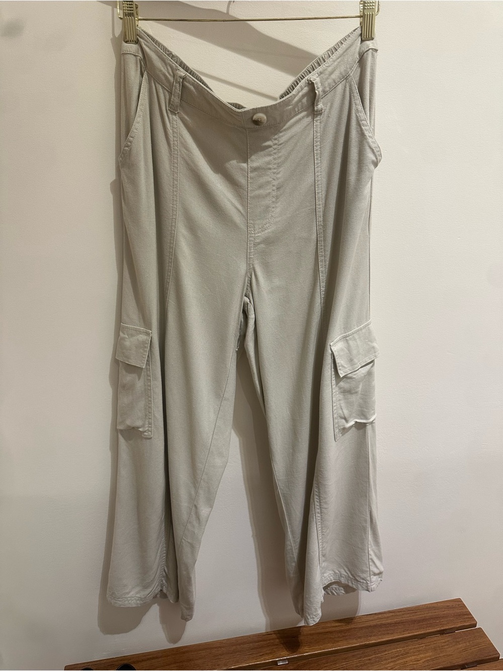 Rewash Beige Elastic Waist Cargo Pants Medium